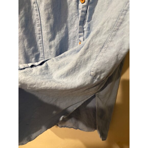 Zara Button-Up Light Blue Midi Shirt Dress With Rolled Sleeves Front Pockets - Picture 6 of 7